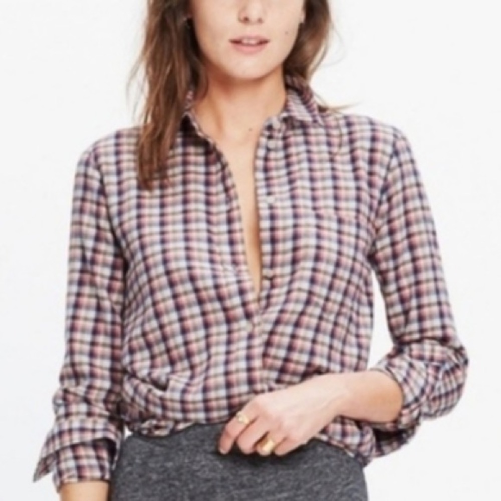MADEWELL flannel print cotton long sleeve button down shirt